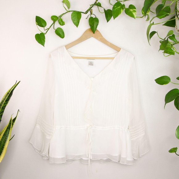 Vintage Tops - Vintage Silk Cottagecore Ruffle Long Sleeve Shirt